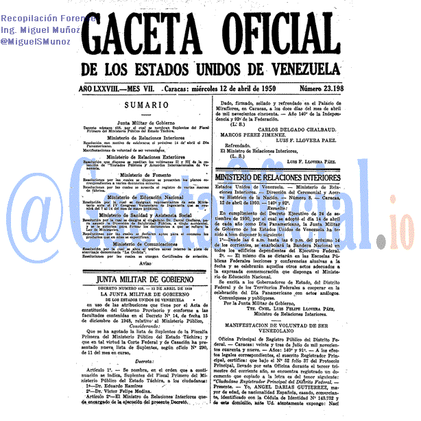 Gaceta Oficial 23198 del 12 Abril 1950