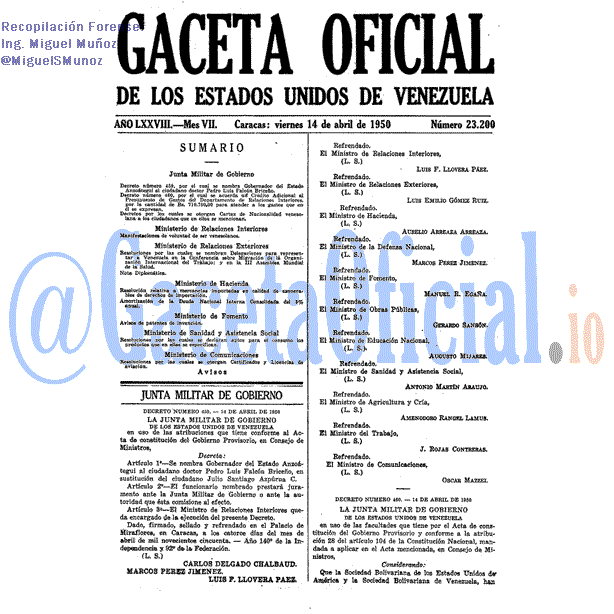 Gaceta Oficial 23200 del 14 Abril 1950