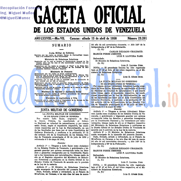 Gaceta Oficial 23201 del 15 Abril 1950