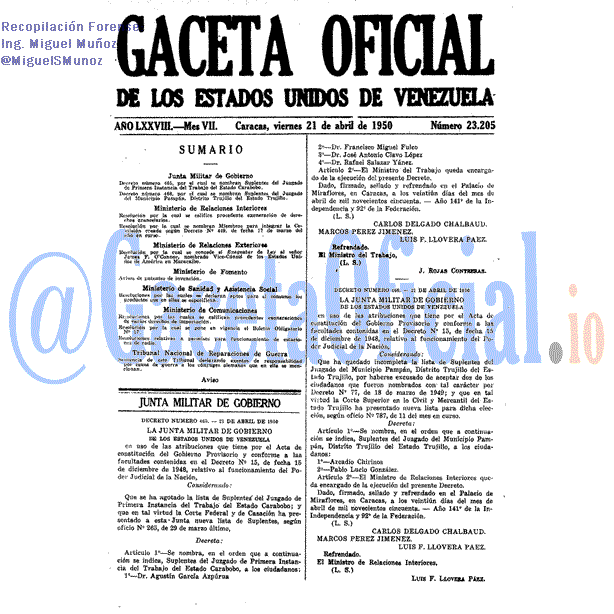 Gaceta Oficial 23205 del 21 Abril 1950