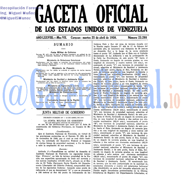 Gaceta Oficial 23208 del 25 Abril 1950