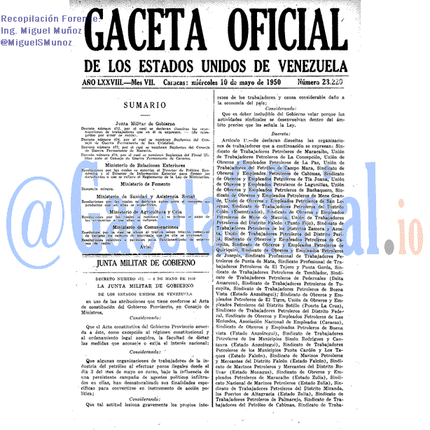 Gaceta Oficial 23220 del 10 Mayo 1950