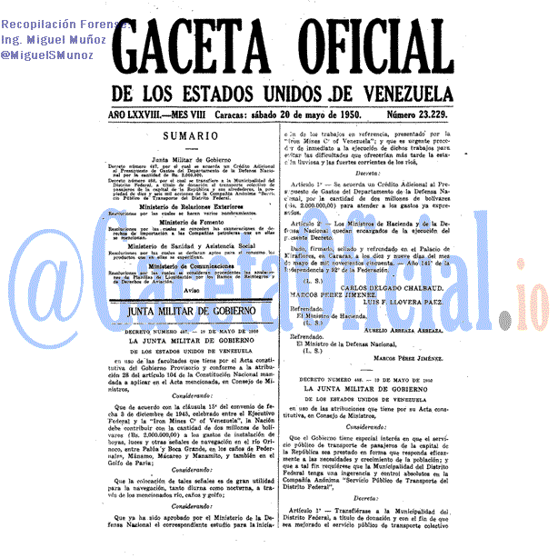 Gaceta Oficial 23229 del 20 Mayo 1950