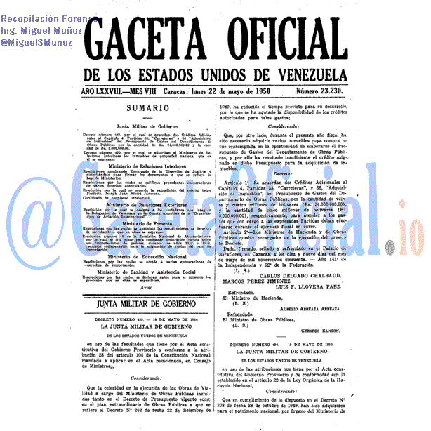Gaceta Oficial 23230 del 22 Mayo 1950