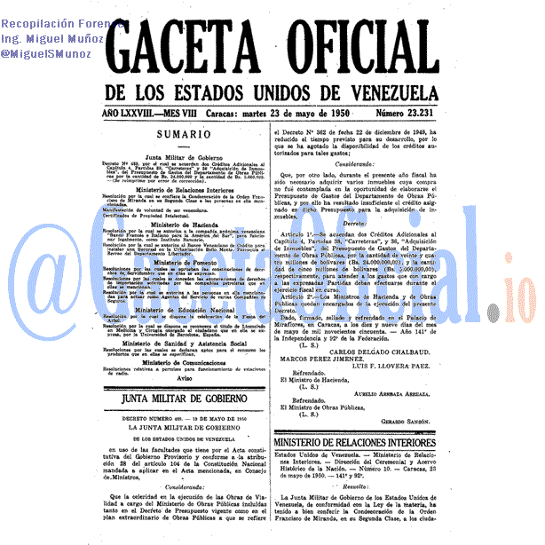 Gaceta Oficial 23231 del 23 Mayo 1950