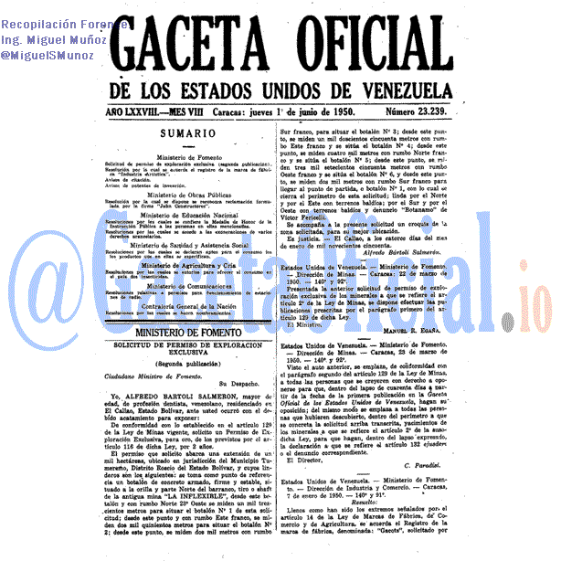 Gaceta Oficial 23239 del 1 Junio 1950