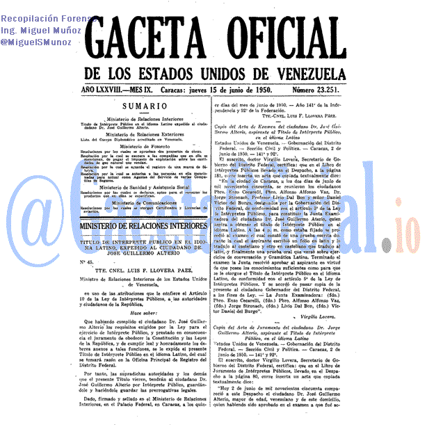 Gaceta Oficial 23251 del 15 Junio 1950