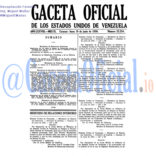 Gaceta Oficial 23254 del 19 Junio 1950