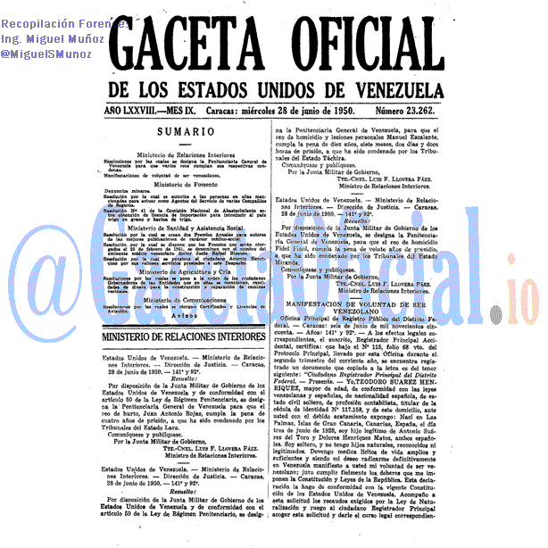 Gaceta Oficial 23262 del 28 Junio 1950