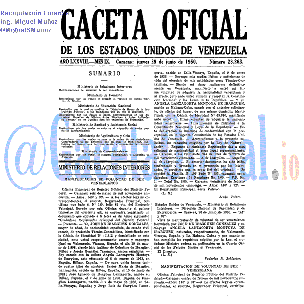 Gaceta Oficial 23263 del 29 Junio 1950