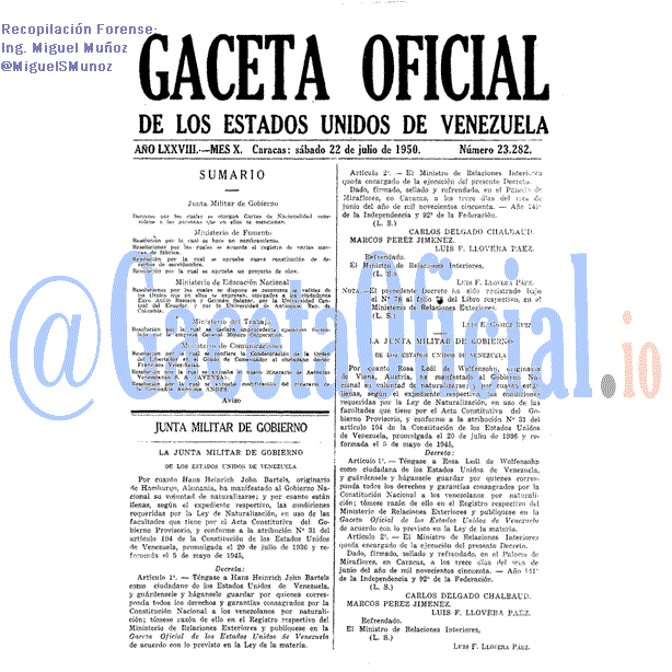 Gaceta Oficial 23282 del 22 Julio 1950