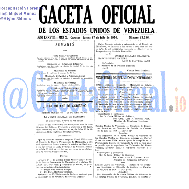 Gaceta Oficial 23286 del 27 Julio 1950
