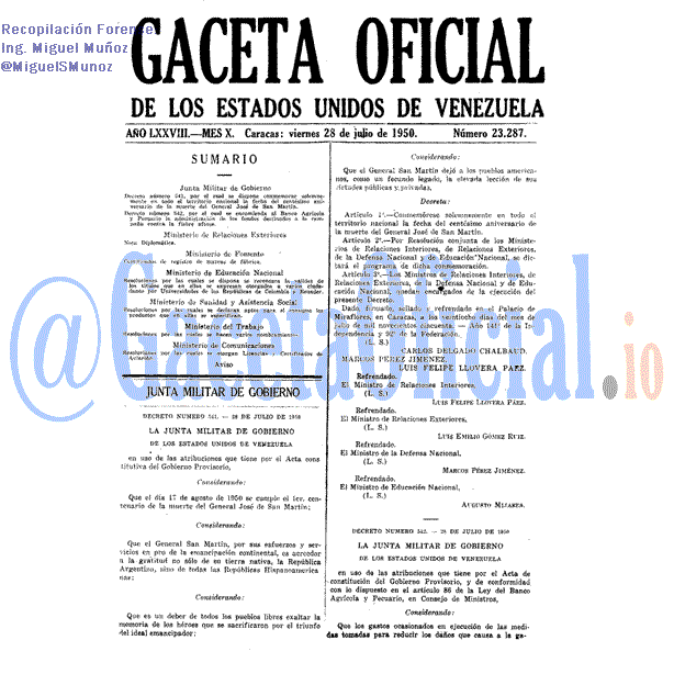 Gaceta Oficial 23287 del 28 Julio 1950