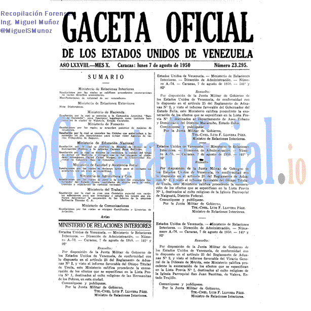 Gaceta Oficial 23295 del 7 Agosto 1950