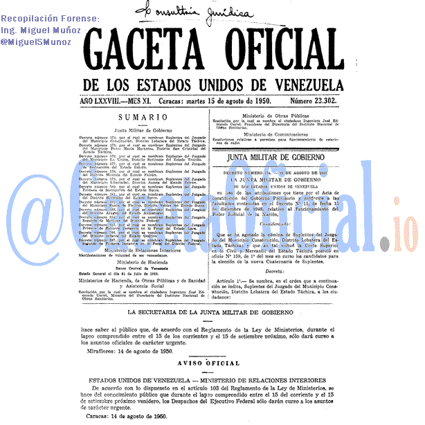 Gaceta Oficial 23302 del 15 Agosto 1950