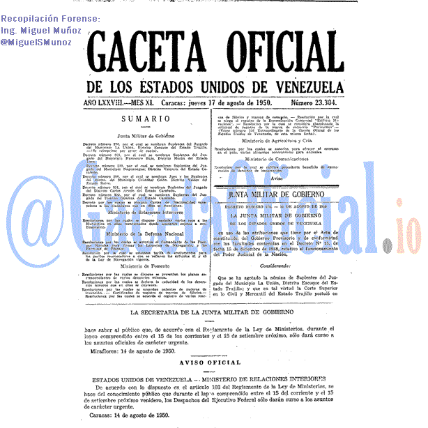 Gaceta Oficial 23304 del 17 Agosto 1950