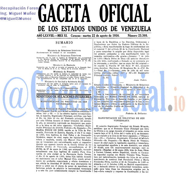 Gaceta Oficial 23308 del 22 Agosto 1950