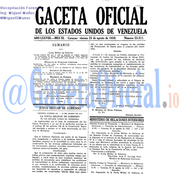 Gaceta Oficial 23311 del 25 Agosto 1950