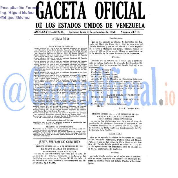 Gaceta Oficial 23319 del 4 Septiembre 1950