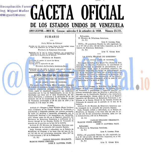 Gaceta Oficial 23321 del 6 Septiembre 1950