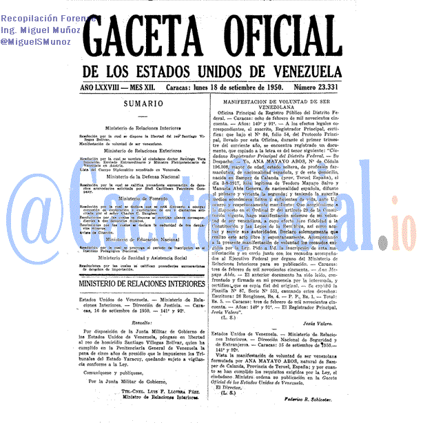 Gaceta Oficial 23331 del 18 Septiembre 1950