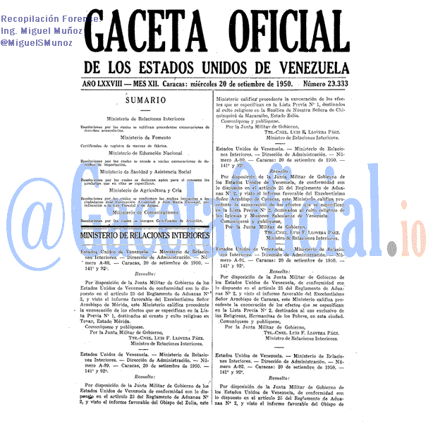 Gaceta Oficial 23333 del 20 Septiembre 1950