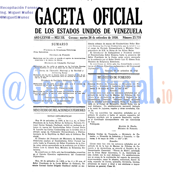 Gaceta Oficial 23338 del 26 Septiembre 1950