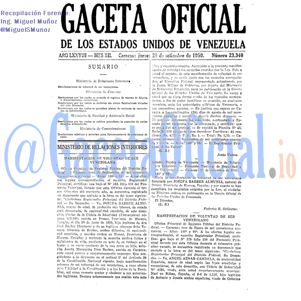Gaceta Oficial 23340 del 28 Septiembre 1950