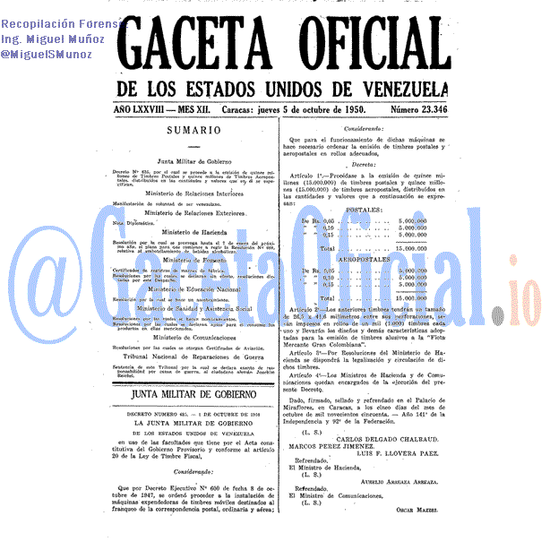 Gaceta Oficial 23346 del 5 Octubre 1950
