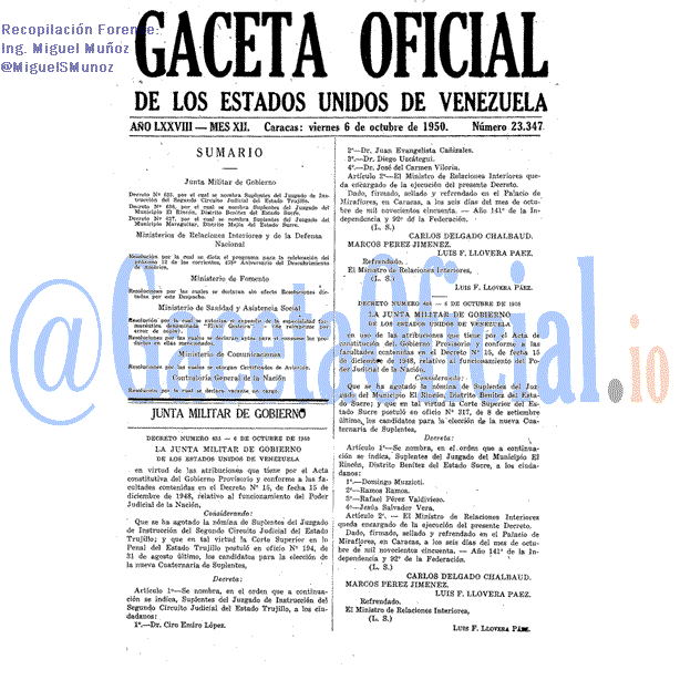 Gaceta Oficial 23347 del 6 Octubre 1950