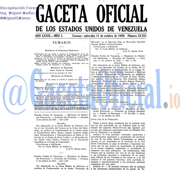 Gaceta Oficial 23351 del 11 Octubre 1950