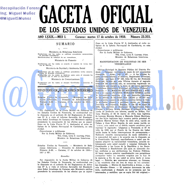 Gaceta Oficial 23355 del 17 Octubre 1950