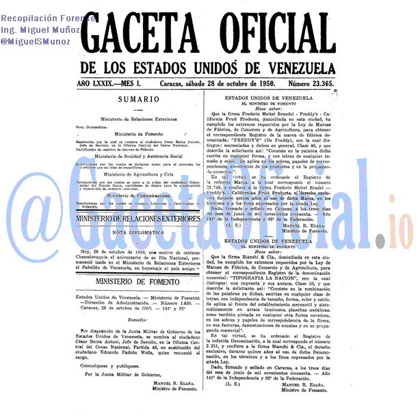 Gaceta Oficial 23365 del 28 Octubre 1950