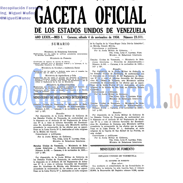 Gaceta Oficial 23371 del 4 Noviembre 1950