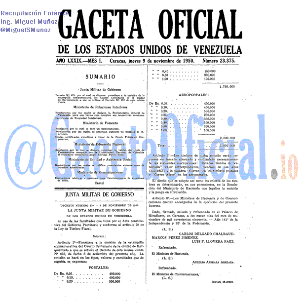 Gaceta Oficial 23375 del 9 Noviembre 1950