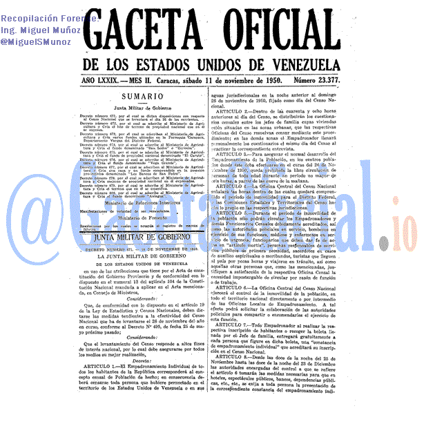 Gaceta Oficial 23377 del 11 Noviembre 1950