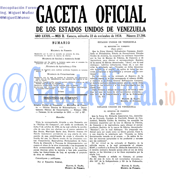 Gaceta Oficial 23386 del 22 Noviembre 1950