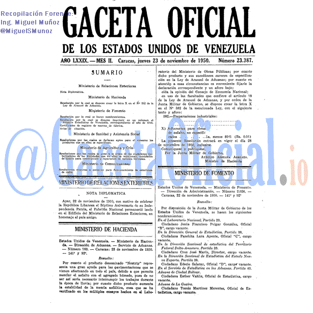 Gaceta Oficial 23387 del 23 Noviembre 1950