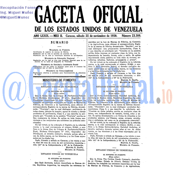 Gaceta Oficial 23389 del 25 Noviembre 1950