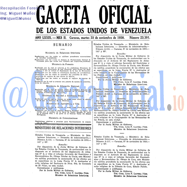Gaceta Oficial 23391 del 28 Noviembre 1950