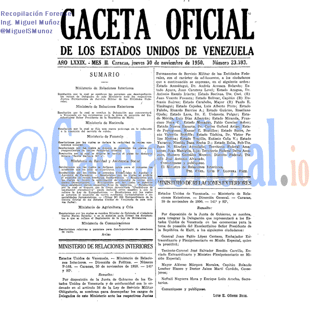 Gaceta Oficial 23393 del 30 Noviembre 1950