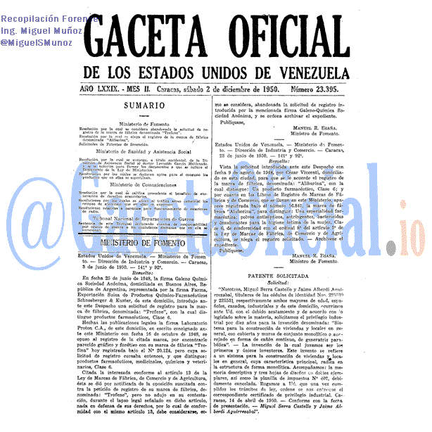 Gaceta Oficial 23395 del 2 Diciembre 1950