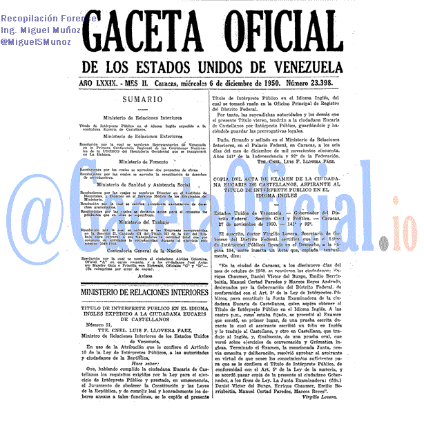 Gaceta Oficial 23398 del 6 Diciembre 1950
