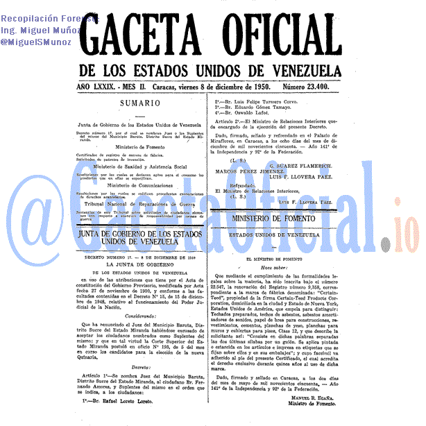 Gaceta Oficial 23400 del 8 Diciembre 1950