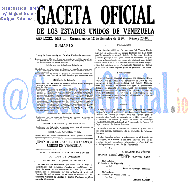 Gaceta Oficial 23403 del 12 Diciembre 1950