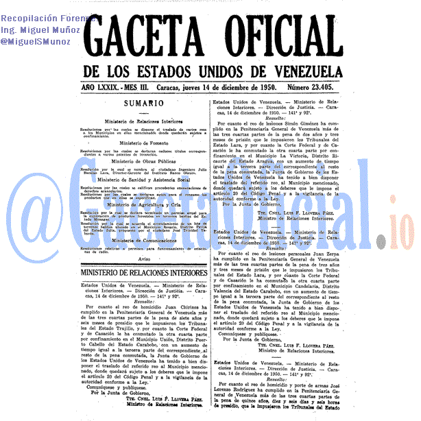 Gaceta Oficial 23405 del 14 Diciembre 1950