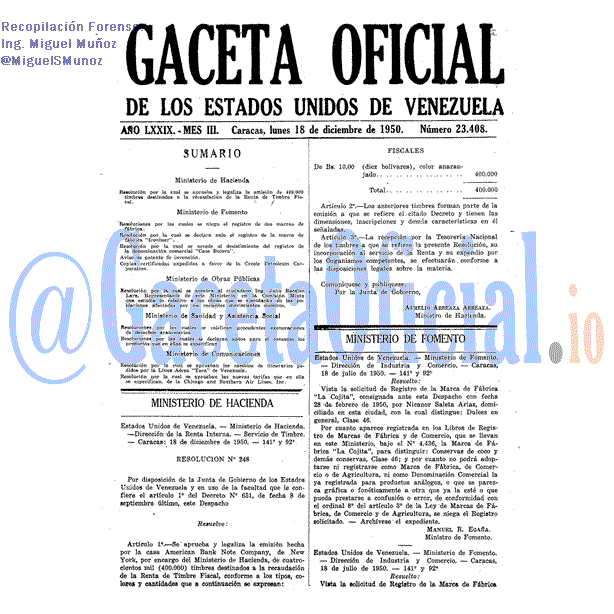 Gaceta Oficial 23408 del 18 Diciembre 1950
