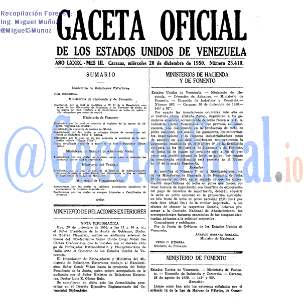 Gaceta Oficial 23410 del 20 Diciembre 1950