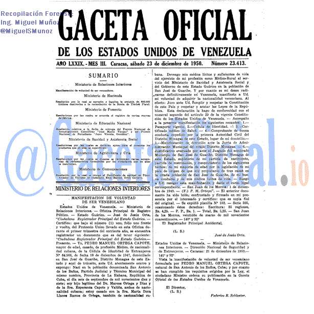 Gaceta Oficial 23413 del 23 Diciembre 1950