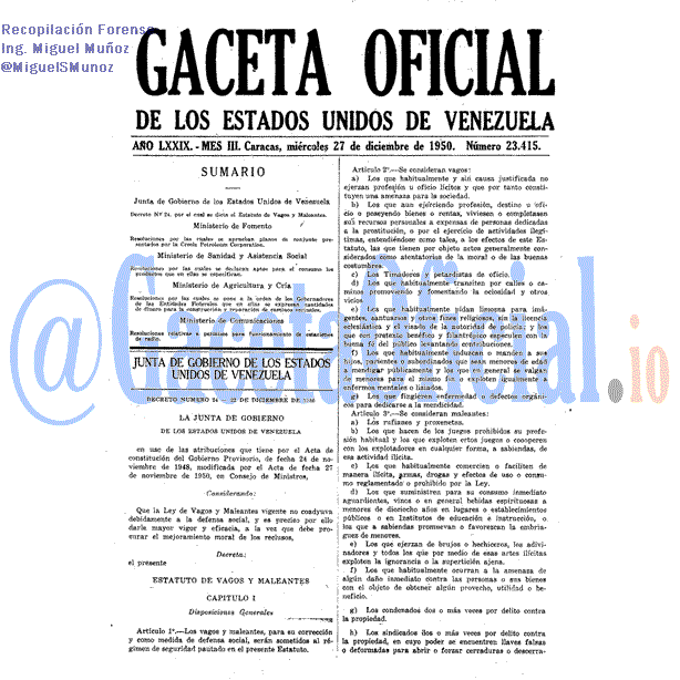 Gaceta Oficial 23415 del 27 Diciembre 1950